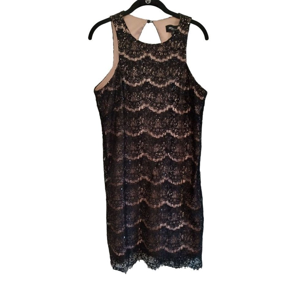 RN Studio by Ronnie Nicole Black Blush lace sequin open‎ back sleeveless dress